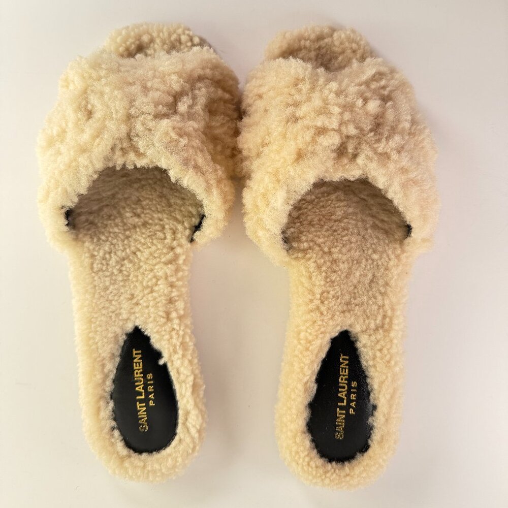 Saint Laurent Shearling Tribute Flat Sandals